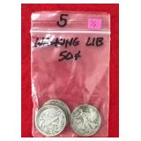 5 - 90% Walking Liberty Halves