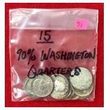 15 - 90% Washington Quarters