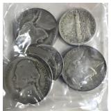 2 - 90% Mercury Dimes & 5-wartime silver nickles