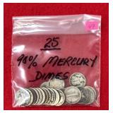 25 - 90% Mercury Dimes