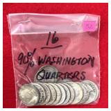 16 - 90% Washington Quarters