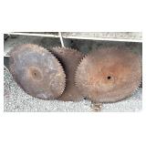 (3) 28' approximately vintage metal circular saw