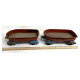 2 vintage 1930s Wyandotte pressed steel toy wagon