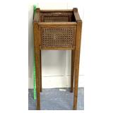 vintage wooden and woven cane Tall plant stand