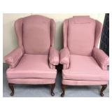 Pair of vintage pink textured wingback armchairs