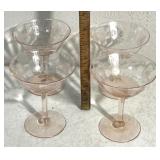 4 vintage pink depression cocktail glasses/floral