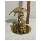 Vintage Brass Duck/duckling With Umbrella