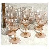 7 vintage pink depression glass cocktail glasses