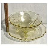 Yellow depression glass decorative bowl with