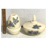 Fenton satin custard glass covered candy dish