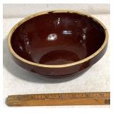 8" vintage brown glazed stoneware ribbed mixing