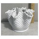 milk glass crimped ruffle vase hobnail design