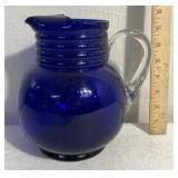 cobalt blue glass ribbed pitcher