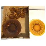 (6)INDIANA GLASS AMBER KINGS CROWN THUMBPRINT