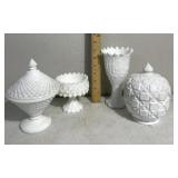 Unique Milk glass dishes/vase