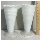 Hobnail milk glass vases