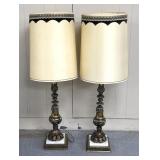 2 vintage mid-century brass 44" tall table lamps