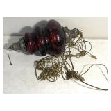 Vintage ruby red crackle glass swag lamp hanging