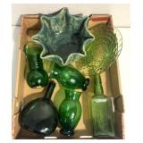 Green glassware bottles/dish/pottery