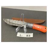 Damascus Style Knife w/Sheath approx 3"