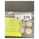 (4) Silver Washington Quarters