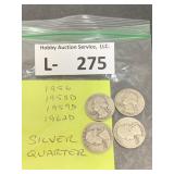 (4) Silver Washington Quarters