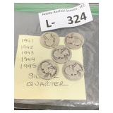 (5) Silver Washington Quarters