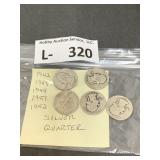 (5) Silver Washington Quarters