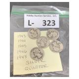 (5) Silver Washington Quarters