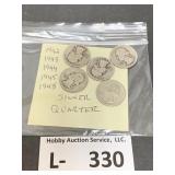 (5) Silver Washington Quarters