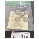 (5) Silver Washington Quarters