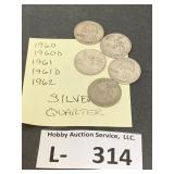(5) Silver Washington Quarters