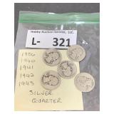 (5) Silver Washington Quarters