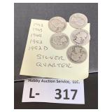(5) Silver Washington Quarters