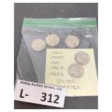 (5) Silver Washington Quarters