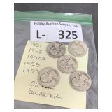 (5) Silver Washington Quarters