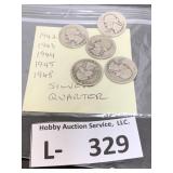 (5) Silver Washington Quarters