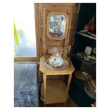 Wooden Washstand w/Pitcher & Basin Set