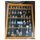 Collector Spoons in Wood Glass Case