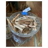 Antique Wood Clothes Pins in Glass Bowl