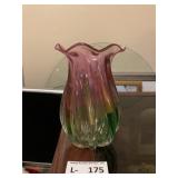 Pink-Green Twirl Art Glass Vase
