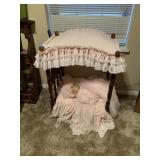 VIntage Wooded Doll Canopy Bed & Doll 1970s