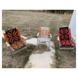 (3) Vintage Macrame Woven Aluminum Lawn Chairs