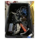 27gal Plastic Storage Tote & Contents Cords