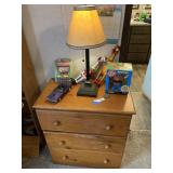 Small 3 Drawer Cabinet & Contents, - Lamp, Cars,