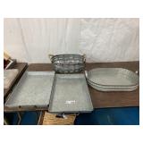 (4) Galvanized Tray Basket Decor