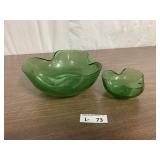 Murano-Style Green Art Glass Chip & Dip Bowls