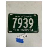Land of Lincoln 1954 Illinois License Plate 7839