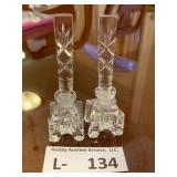 Pair Vintage Czech Cut Glass Perfume Bottles