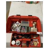 Plastic Red Tool Box & Contents  - Soldering Iron